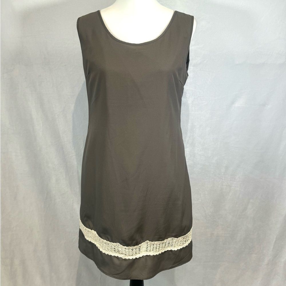 Tulle Gray and embroidered ivory lace shift dress size large NWT